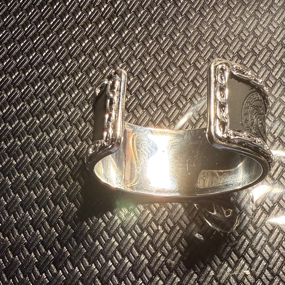 Versace Silver Men's Embossed Medusa Cuff with Chain Trim - Picture 2 of 3